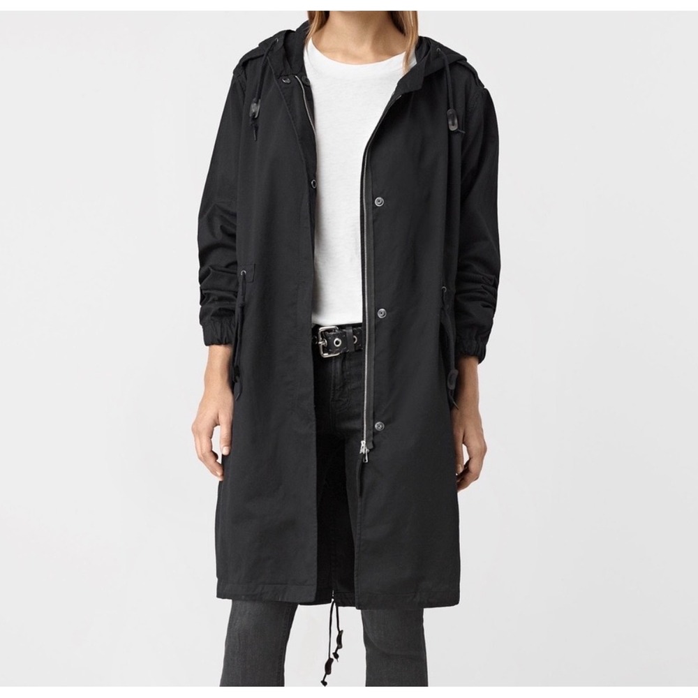 All Saints Caden Parka Jacket Utility Streetwear Black Size 0